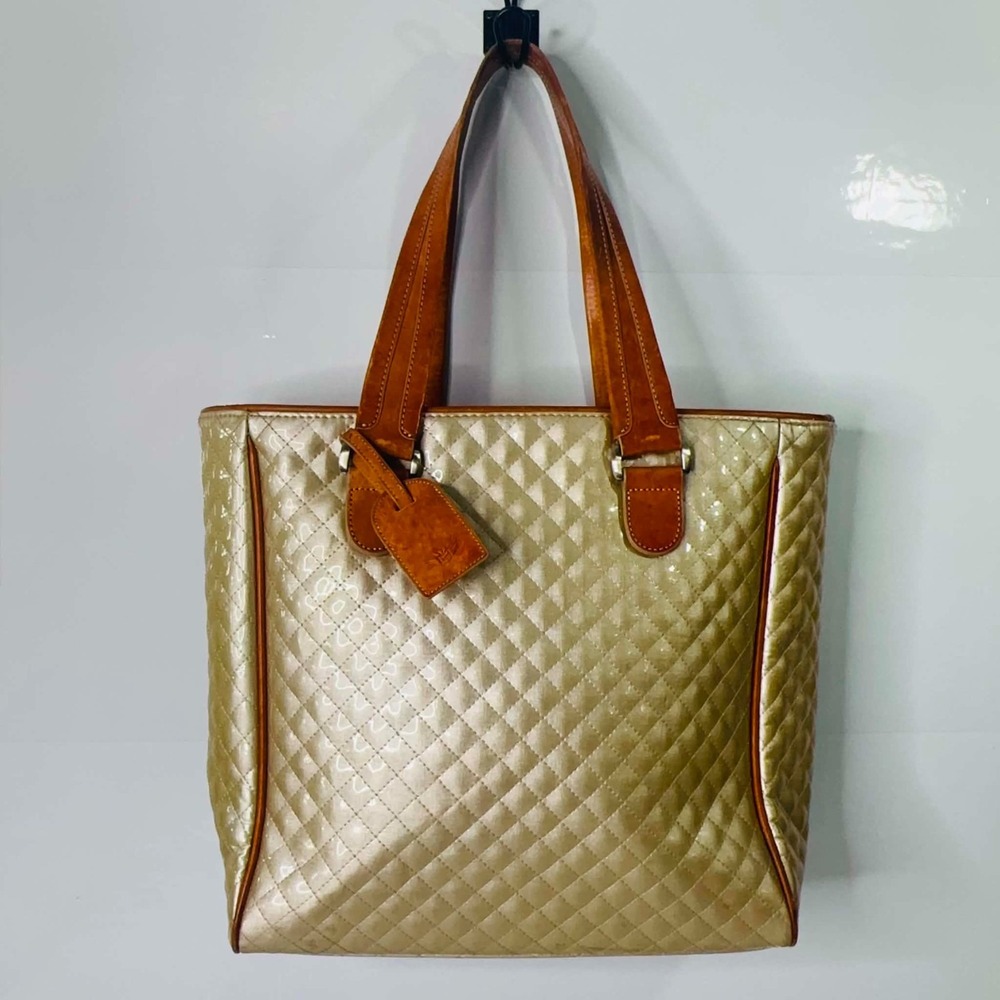 Consuela Candy Crush Champagne Classic Tote Gold Quilted Italian Leather Bag
